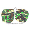 3 Inch Camouflage Fuzzy Dice with Lime Green Dots