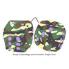 3 Inch Camouflage Fuzzy Dice with Lavender Purple Dots
