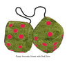 4 Inch Avocado Green Furry Dice with Red Dots