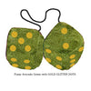 4 Inch Avocado Green Furry Dice with GOLD GLITTER DOTS