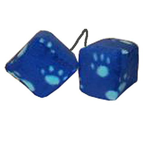 3 Inch Paw Print Fuzzy Dice - Blue