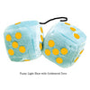 3 Inch Light Blue Fluffy Dice with Goldenrod Dots