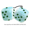 4 Inch Light Blue Plush Dice with DARK GREEN GLITTER DOTS