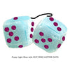 4 Inch Light Blue Plush Dice with HOT PINK GLITTER DOTS