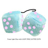 3 Inch Light Blue Fluffy Dice with LIGHT PINK GLITTER DOTS