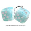 3 Inch Light Blue Fluffy Dice with SILVER GLITTER DOTS
