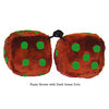 4 Inch Brown Fuzzy Dice with Dark Green Dots