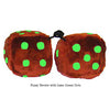 3 Inch Brown Furry Dice with Lime Green Dots