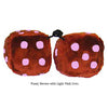 3 Inch Brown Fluffy Dice with Light Pink Dots