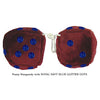 3 Inch Burgundy Fuzzy Dice with ROYAL NAVY BLUE GLITTER DOTS