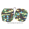 3 Inch Camouflage Fuzzy Dice with Light Blue Dots