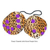 3 Inch Cheetah Fuzzy Dice with Royal Purple Dots
