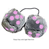 3 Inch Gray Fuzzy Dice with Light Pink Dots