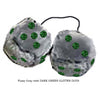 3 Inch Gray Furry Dice with DARK GREEN GLITTER DOTS