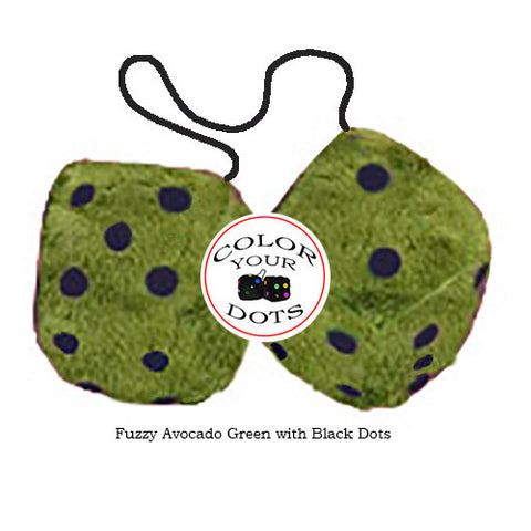 4 Inch Avocado Green Furry Dice with Black Dots
