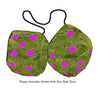 4 Inch Avocado Green Furry Dice with Hot Pink Dots