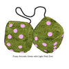 4 Inch Avocado Green Furry Dice with Light Pink Dots