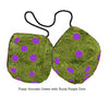 4 Inch Avocado Green Furry Dice with Royal Purple Dots
