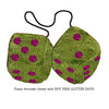 4 Inch Avocado Green Furry Dice with HOT PINK GLITTER DOTS