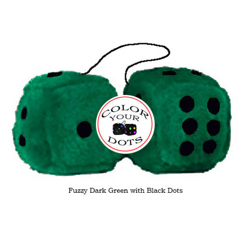 4 Inch Dark Green Fluffy Dice with Black Dots