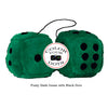 4 Inch Dark Green Fluffy Dice with Black Dots