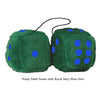 4 Inch Dark Green Fluffy Dice with Royal Navy Blue Dots