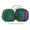 4 Inch Dark Green Fluffy Dice with Hot Pink Dots