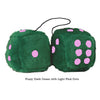 4 Inch Dark Green Fluffy Dice with Light Pink Dots
