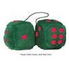 4 Inch Dark Green Fluffy Dice with Red Dots