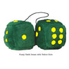 4 Inch Dark Green Fluffy Dice with Yellow Dots