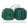 4 Inch Dark Green Fluffy Dice with ROYAL NAVY BLUE GLITTER DOTS
