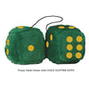 4 Inch Dark Green Fluffy Dice with GOLD GLITTER DOTS