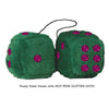 4 Inch Dark Green Fluffy Dice with HOT PINK GLITTER DOTS