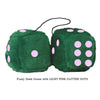 4 Inch Dark Green Fluffy Dice with LIGHT PINK GLITTER DOTS