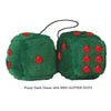 4 Inch Dark Green Fluffy Dice with RED GLITTER DOTS