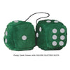 4 Inch Dark Green Fluffy Dice with SILVER GLITTER DOTS