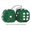 4 Inch Dark Green Fluffy Dice with WHITE GLITTER DOTS