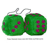 4 Inch Emerald Green Plush Dice with HOT PINK GLITTER DOTS