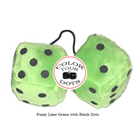 3 Inch Lime Green Fluffy Dice with Black Dots