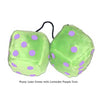 4 Inch Lime Green Fuzzy Dice with Lavender Purple Dots