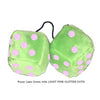 3 Inch Lime Green Fluffy Dice with LIGHT PINK GLITTER DOTS
