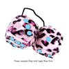 4 Inch Pink Leopard Fuzzy Dice with Light Blue Dots
