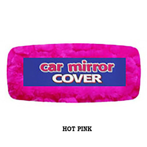 Furry Rearview Mirror Cover -  Hot Pink