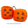 3 Inch Orange Fuzzy Dice with Dark Brown Dots