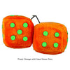 3 Inch Orange Fuzzy Dice with Lime Green Dots