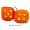 3 Inch Orange Fuzzy Dice with Yellow Dots
