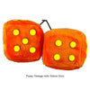 4 Inch Orange Fuzzy Dice with Yellow Dots
