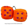 3 Inch Orange Fuzzy Dice with HOT PINK GLITTER DOTS