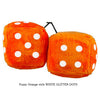 3 Inch Orange Fuzzy Dice with WHITE GLITTER DOTS