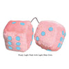 3 Inch Light Pink Fuzzy Car Dice with Light Blue Dots